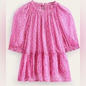 Boden Pink Sheer Georgette Top Flecks Of Gold Sparkle Sz 12 Flowy Puff Sleeve